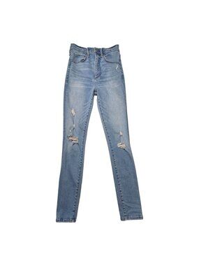 Abercrombie & Fitch Ultra High Rise Super Skinny Distressed Blue Jeans Womens 25